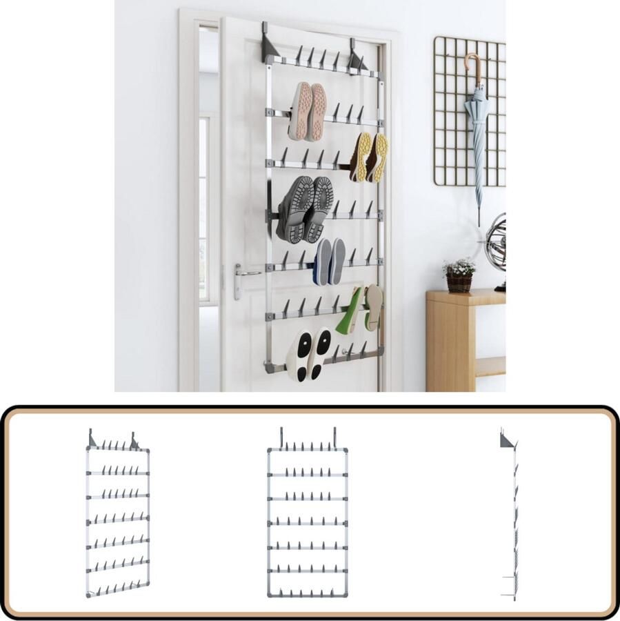 VidaXL Schoenenrek Hangend Zilverkleurig 66x13x139 cm Hangend Schoenenrek Schoenen Opbergers Schoenen Kast Aluminium Schoenenrek Ruimtesparende Oplossing Schoenen Organisatie Interieur Decoratie Schoenuitlegger Schoenen Rek Muur