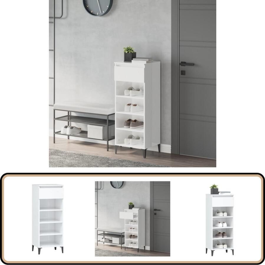 VidaXL Schoenenrek Hoogglans Wit 40x36x105 cm Schoenenrek Schoenen Kast Schoenuitlegers Opslag Oplossing Entree Organisatie