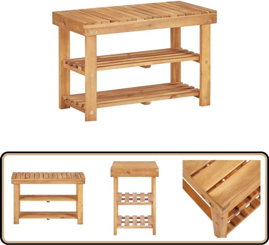 VidaXL Schoenenrek massief acaciahout 70x32x46 cm Houten Schoenenrek Schoenen Kast Schoenen Organisatie Entree Meubilair Vintage Schoenenrek