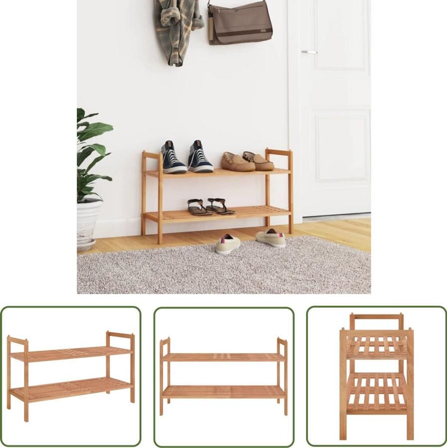 VidaXL Schoenenrek Massief Walnotenhout 69x27x41 cm Schoenenrek Schoenen Kast Walnoten Hout Vintage Stijl Opbergruimte Interieur Decoratie Entree Meubels Organisatie Schoenuitlegers