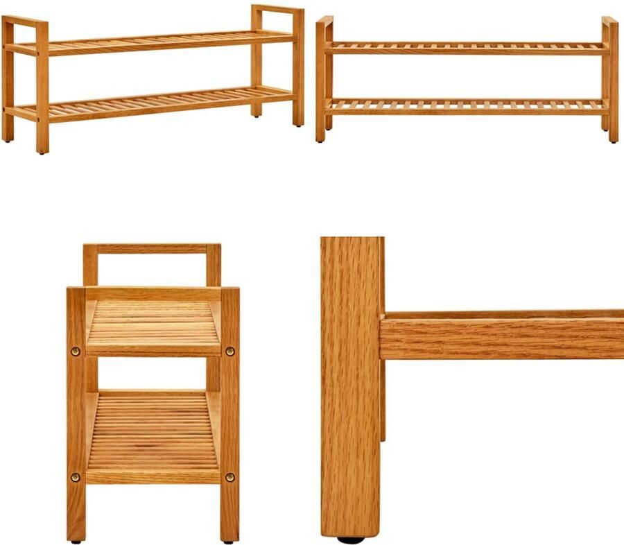 VidaXL Schoenenrek met 2 schappen 100x27x40 cm massief eikenhout Schoenrek Schoenrekken Schoenorganiser Schoenorganisers