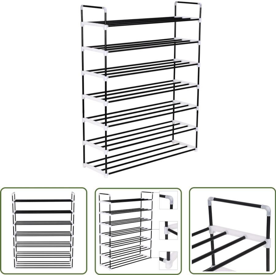 VidaXL Schoenenrek 7 schappen Metaal en kunststof Zwart Schoenenrek Schoenenkast Zwarte Schoenenkast Metalen Schoenenkast Minimalistisch Schoenenrek