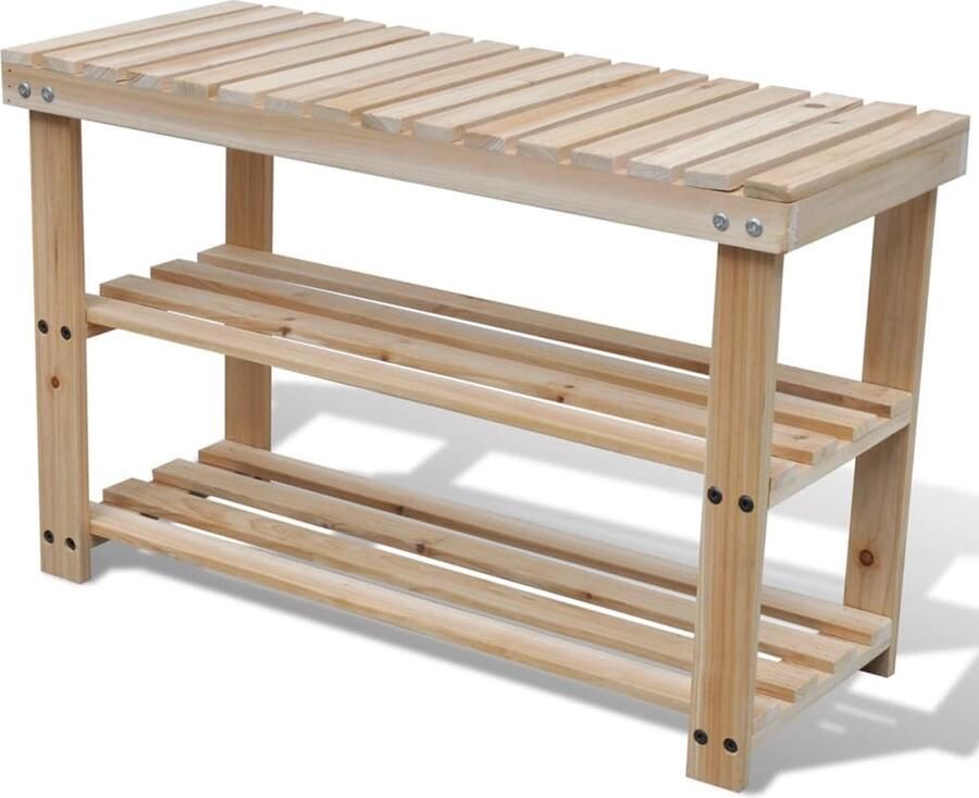 VidaXL Schoenenrek met bankje Massief vurenhout Schoenendoos Schoenuitlegger Entreebankje Houten Schoenenkast Vintage Schoenenkast Modern Schoenenkast Schoenenrek Met Bank Schoenenrek Bruin Sapienhout Meubilair - Foto 2