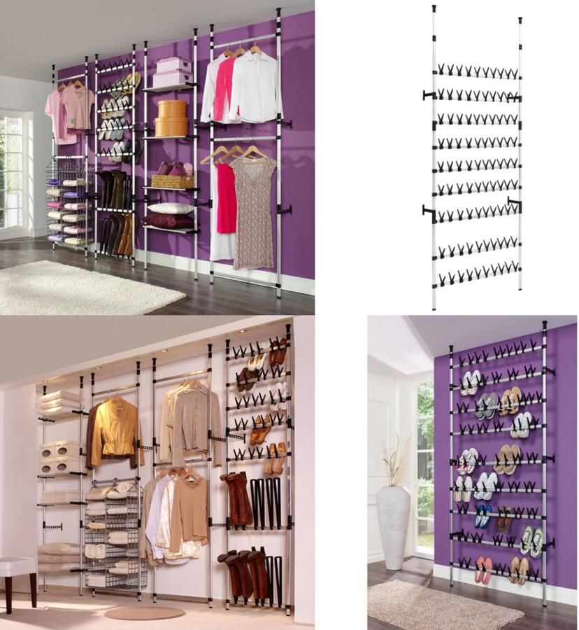 VidaXL Schoenenrek met stangen telescopisch aluminium Schoenenrek Schoenenrekken Telescopisch Schoenenrek Telescopische Schoenenrekken