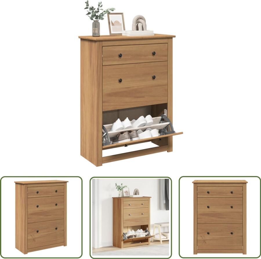 VidaXL Schoenenrek Schoenenkast Panama 80x35x105 cm massief grenenhout Opslag Bergruimte Entree