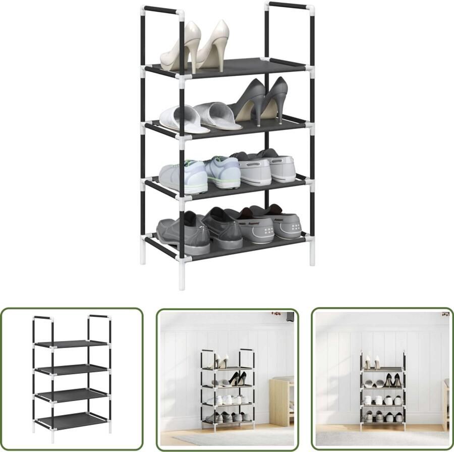 VidaXL Schoenenrek Schoenenkast Schoenenrek 4-laags 44x28x77 cm nonwoven stof zwart Schoenenopberg Organisatie Interieurdecoratie