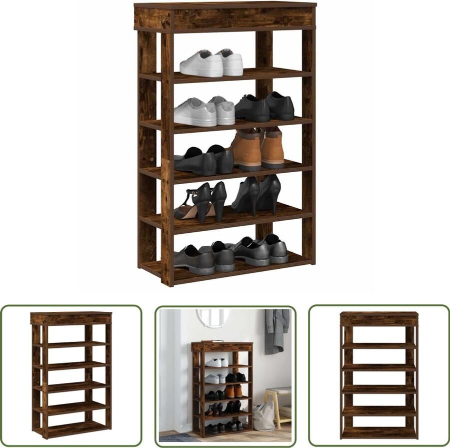 VidaXL Schoenenrek Schoenenkast Schoenenrek 60x30x98 cm bewerkt hout gerookt eikenkleurig Houten Schoenenrek Opbergkast Entree Kast