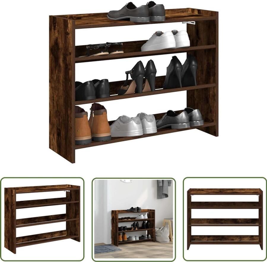 VidaXL Schoenenrek Schoenenkast Schoenenrek 80x25x62 cm bewerkt hout gerookt eikenkleurig Houten Schoenenrek Vintage Schoenenrek Entree Kast