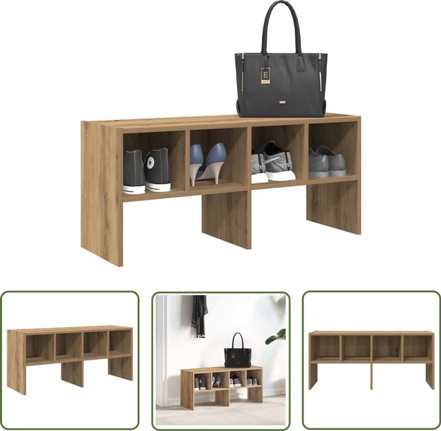 The Living Store Schoenenrek stapelbaar 89 5x30x40 cm artisanaal eikenkleurig Schoenenkast Schoenenrek Houten Schoenenrek Stapelbaar Schoenenrek Opbergkast