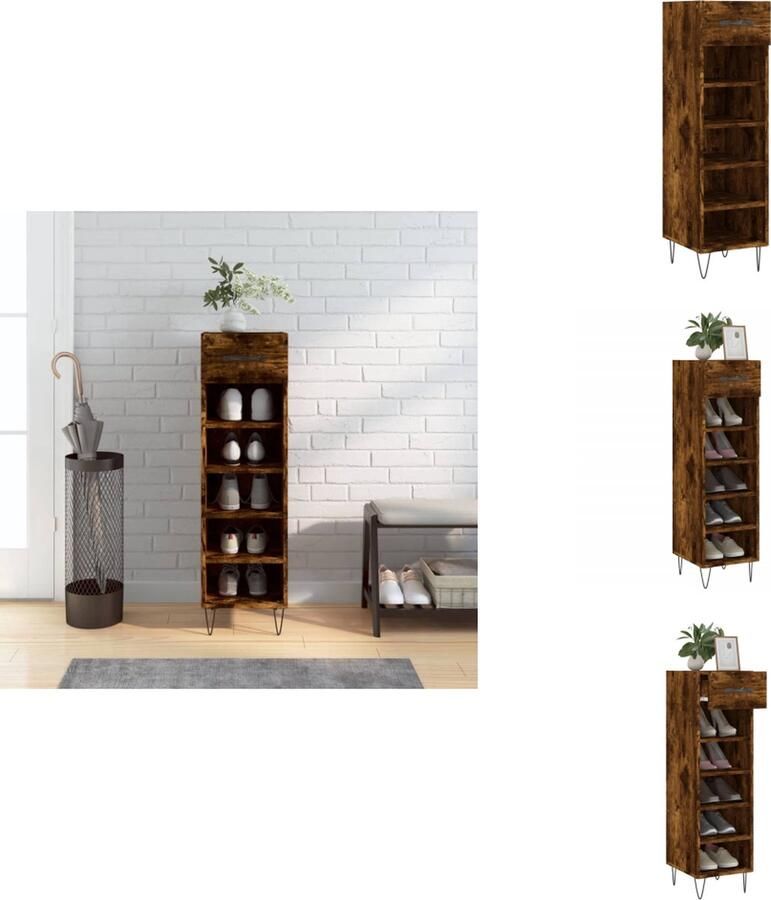 VidaXL Schoenenrek Schoenenrekken Opbergrek Voor Schoenen Schoenenkast 30x35x105 cm bewerkt hout gerookt eikenkleurig