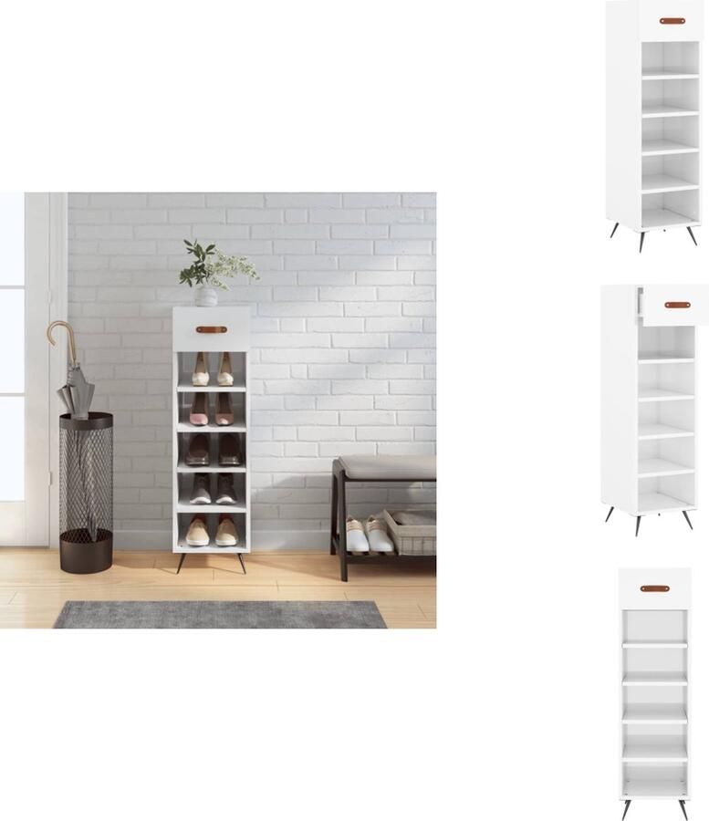 VidaXL Schoenenrek Schoenenrekken Opbergrek Voor Schoenen Schoenenkast 30x35x105 cm bewerkt hout hoogglans wit - Foto 4