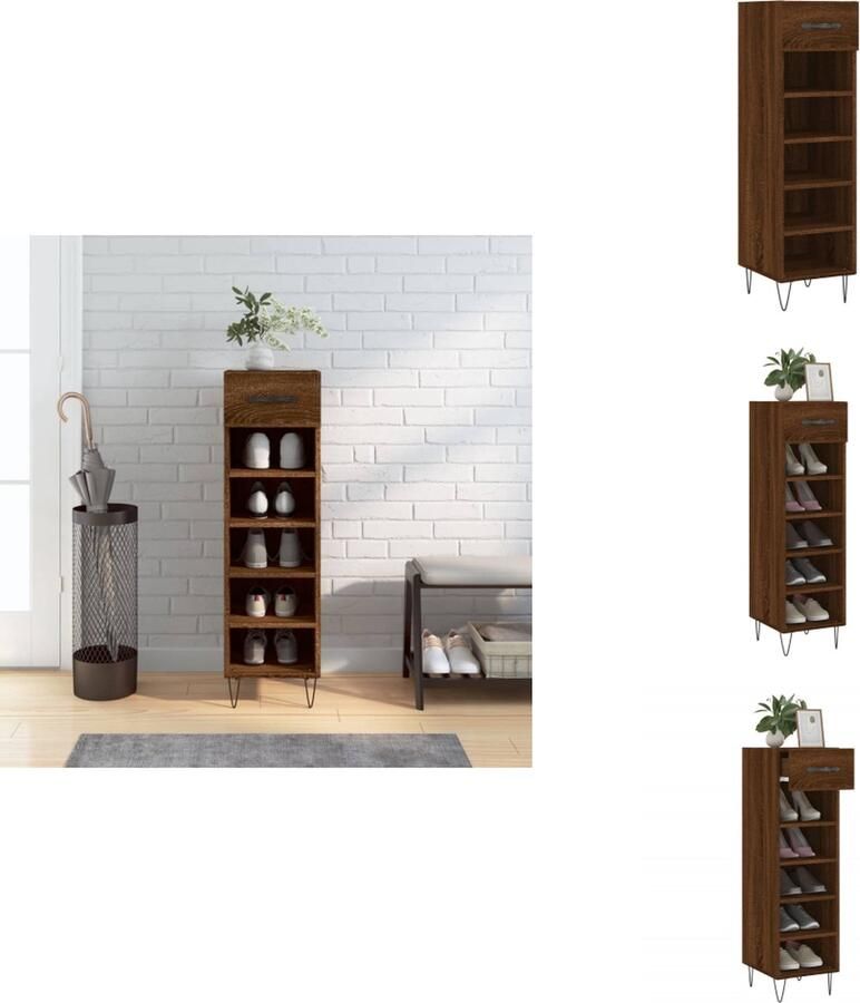 VidaXL Schoenenrek Schoenenrekken Opbergrek Voor Schoenen Schoenenkast 30x35x105 cm bewerkt hout bruineikenkleurig - Foto 2