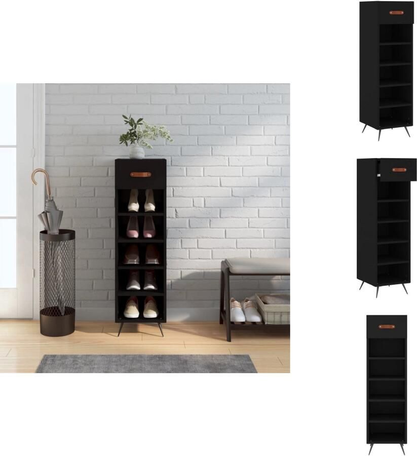 VidaXL Schoenenrek Schoenenrekken Opbergrek Voor Schoenen Schoenenkast 30x35x105 cm bewerkt hout zwart