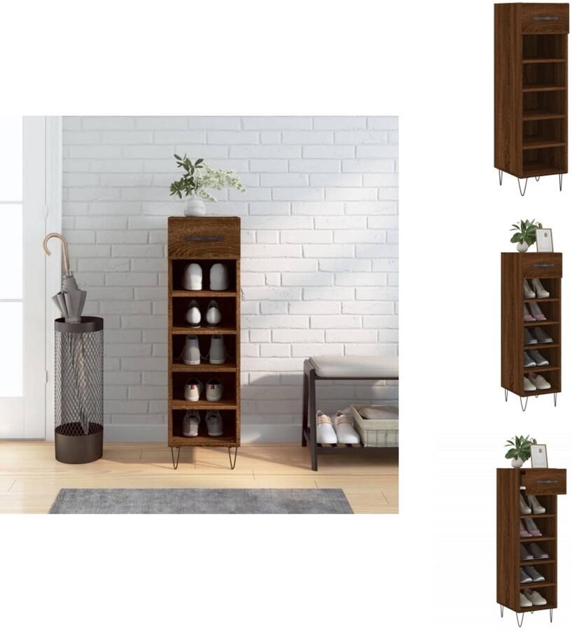 VidaXL Schoenenrek Schoenenrekken Opbergrek Voor Schoenen Schoenenkast 30x35x105 cm bewerkt hout bruineikenkleurig