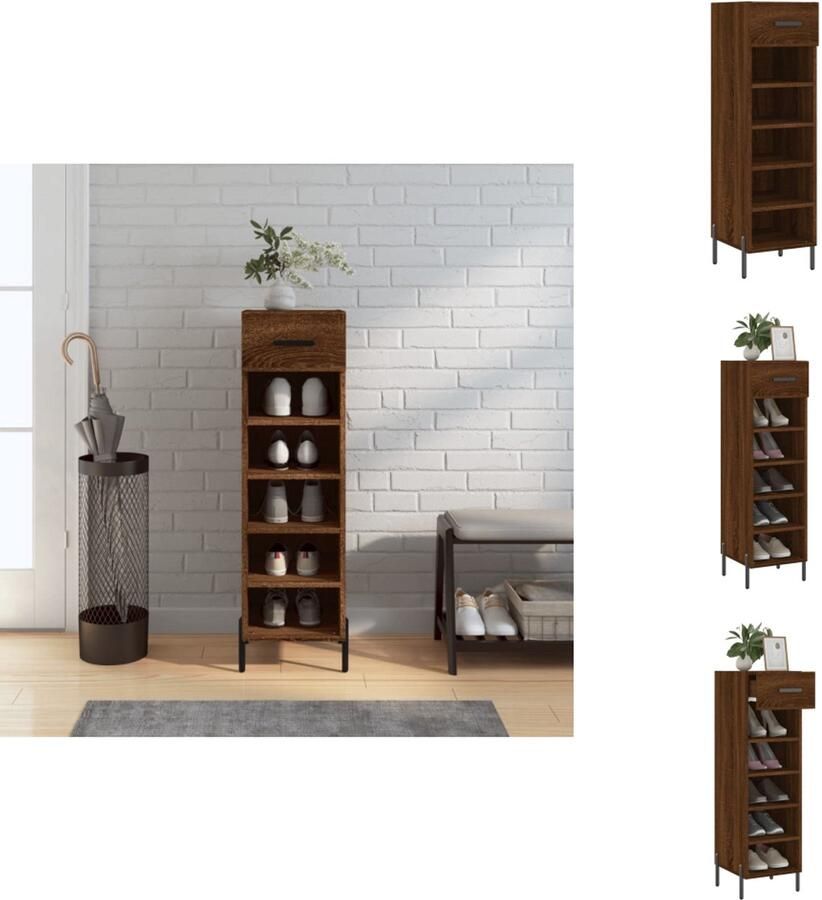 VidaXL Schoenenrek Schoenenrekken Opbergrek Voor Schoenen Schoenenkast 30x35x105 cm bewerkt hout bruineikenkleurig - Foto 2