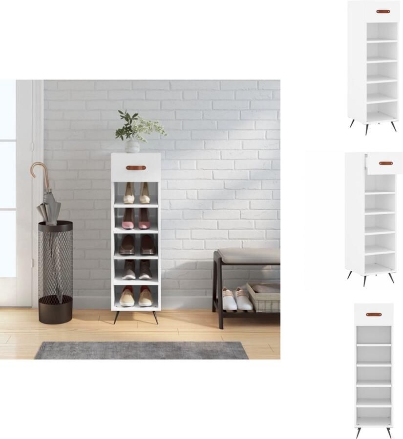 VidaXL Schoenenrek Schoenenrekken Opbergrek Voor Schoenen Schoenenkast 30x35x105 cm bewerkt hout wit