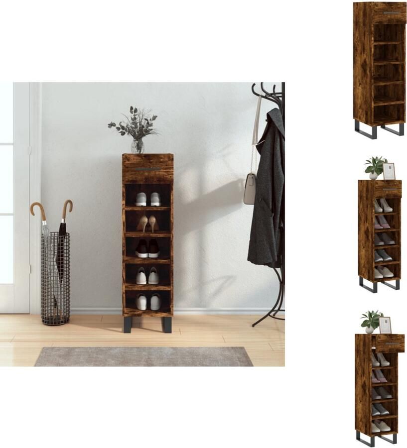 VidaXL Schoenenrek Schoenenrekken Opbergrek Voor Schoenen Schoenenkast 30x35x105 cm bewerkt hout gerookt eikenkleurig