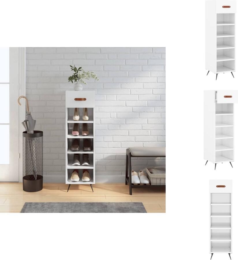 VidaXL Schoenenrek Schoenenrekken Opbergrek Voor Schoenen Schoenenkast 30x35x105 cm bewerkt hout hoogglans wit