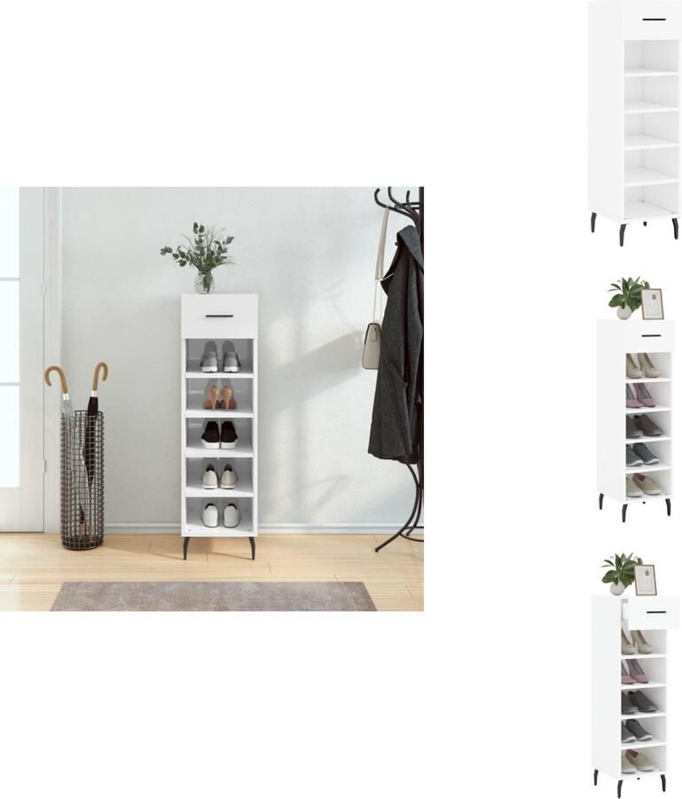 VidaXL Schoenenrek Schoenenrekken Opbergrek Voor Schoenen Schoenenkast 30x35x105 cm bewerkt hout hoogglans wit - Foto 5