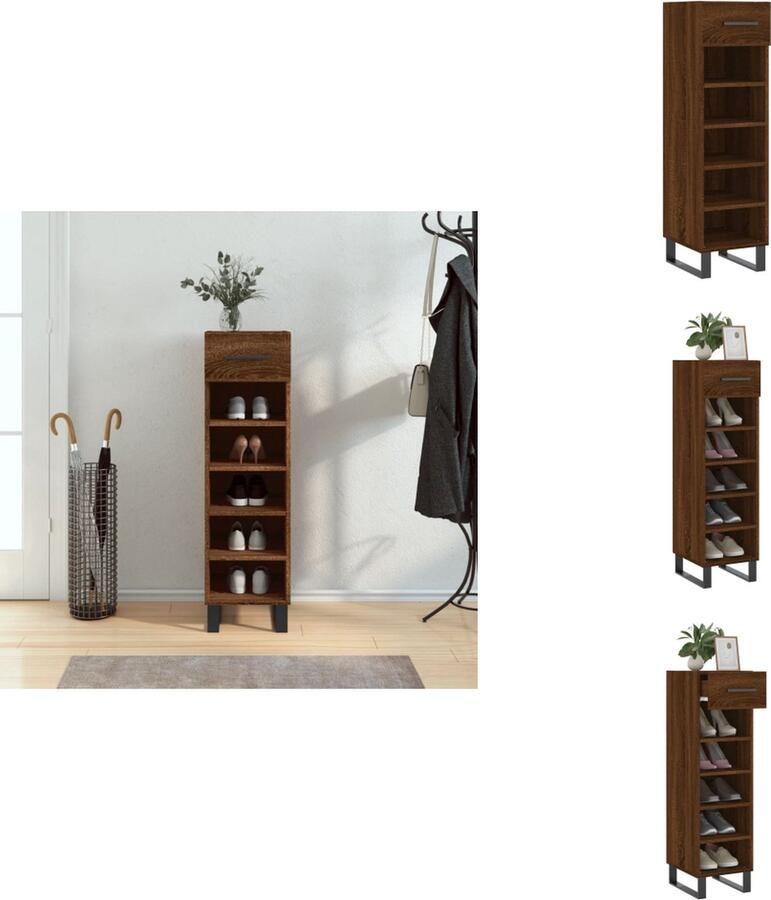 VidaXL Schoenenrek Schoenenrekken Opbergrek Voor Schoenen Schoenenkast 30x35x105 cm bewerkt hout bruineikenkleurig - Foto 4