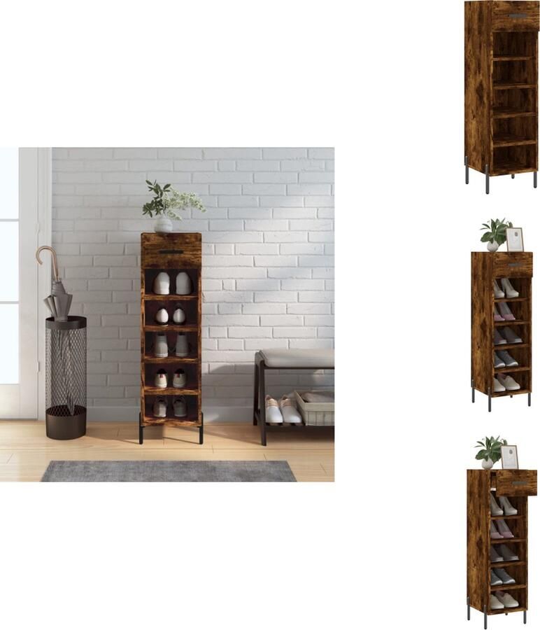 VidaXL Schoenenrek Schoenenrekken Opbergrek Voor Schoenen Schoenenkast 30x35x105 cm bewerkt hout gerookt eikenkleurig - Foto 2