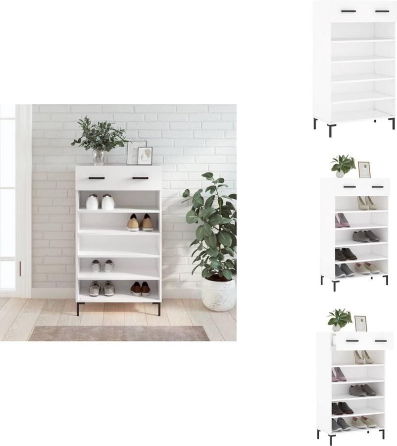 VidaXL Schoenenrek Schoenenrekken Opbergrek Voor Schoenen Schoenenkast 60x35x105 cm bewerkt hout wit