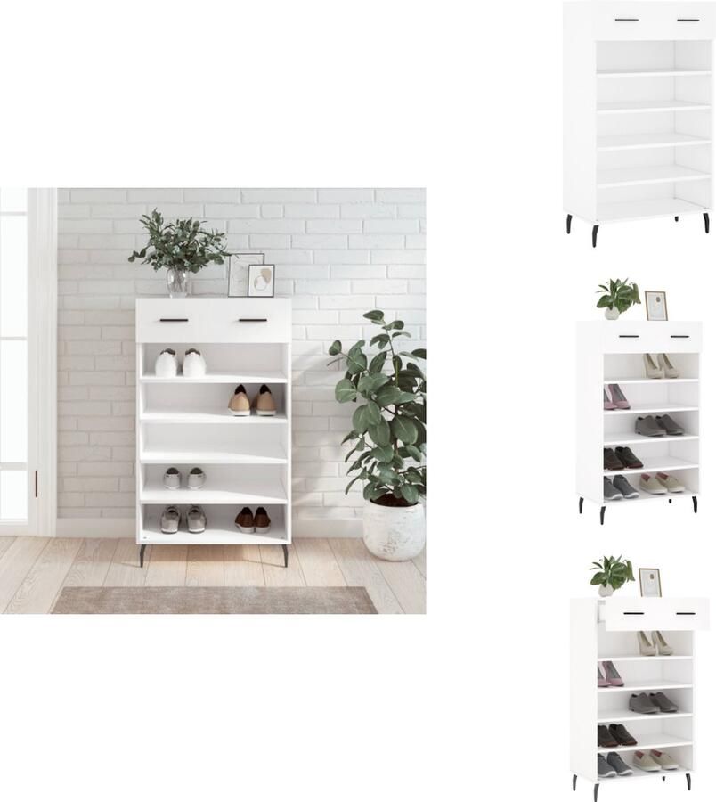 VidaXL Schoenenrek Schoenenrekken Opbergrek Voor Schoenen Schoenenkast 60x35x105 cm bewerkt hout wit - Foto 4