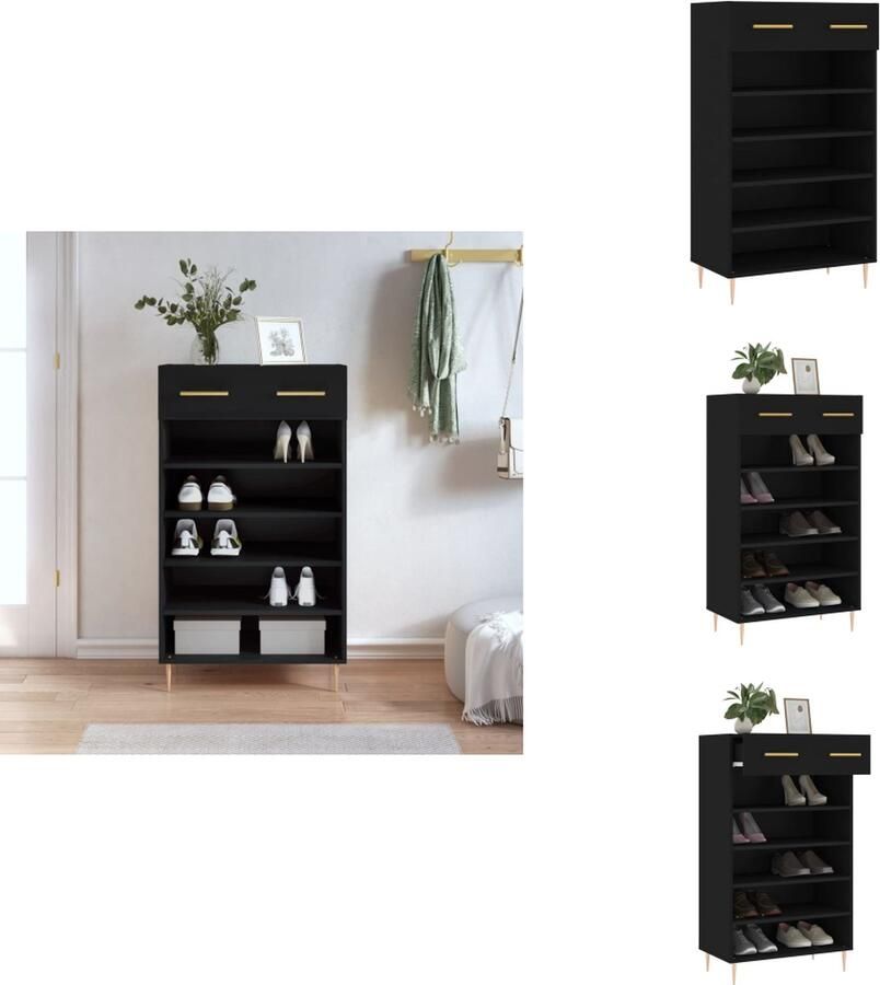 VidaXL Schoenenrek Schoenenrekken Opbergrek Voor Schoenen Schoenenkast 60x35x105 cm bewerkt hout zwart