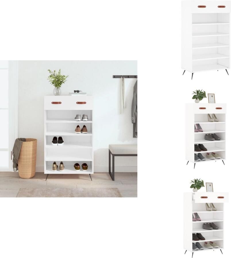 VidaXL Schoenenrek Schoenenrekken Opbergrek Voor Schoenen Schoenenkast 60x35x105 cm bewerkt hout wit - Foto 5