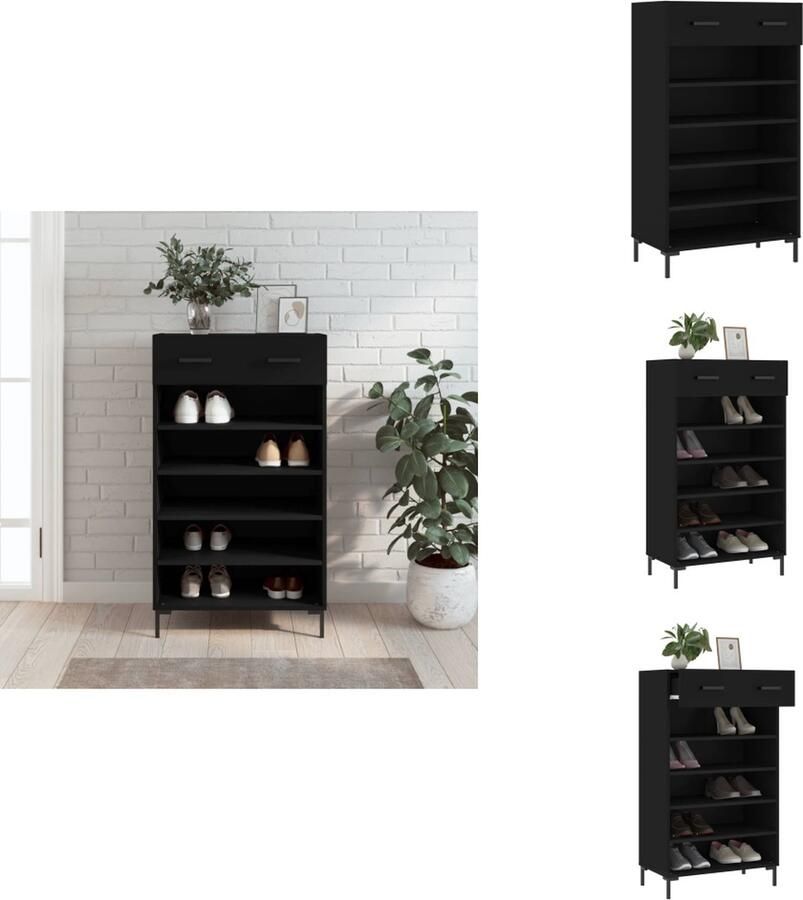 VidaXL Schoenenrek Schoenenrekken Opbergrek Voor Schoenen Schoenenkast 60x35x105 cm bewerkt hout zwart
