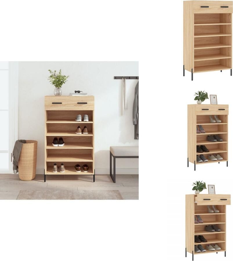 VidaXL Schoenenrek Schoenenrekken Opbergrek Voor Schoenen Schoenenkast 60x35x105 cm bewerkt hout sonoma eikenkleurig
