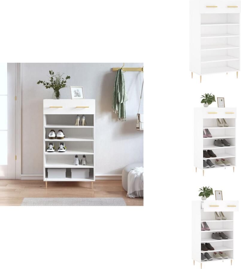 VidaXL Schoenenrek Schoenenrekken Opbergrek Voor Schoenen Schoenenkast 60x35x105 cm bewerkt hout wit - Foto 3