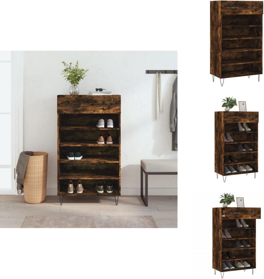 VidaXL Schoenenrek Schoenenrekken Opbergrek Voor Schoenen Schoenenkast 60x35x105 cm bewerkt hout gerookt eikenkleurig - Foto 2
