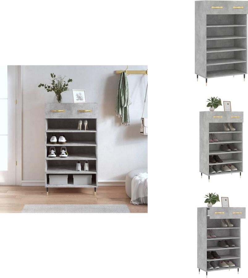 VidaXL Schoenenrek Schoenenrekken Opbergrek Voor Schoenen Schoenenkast 60x35x105 cm bewerkt hout betongrijs