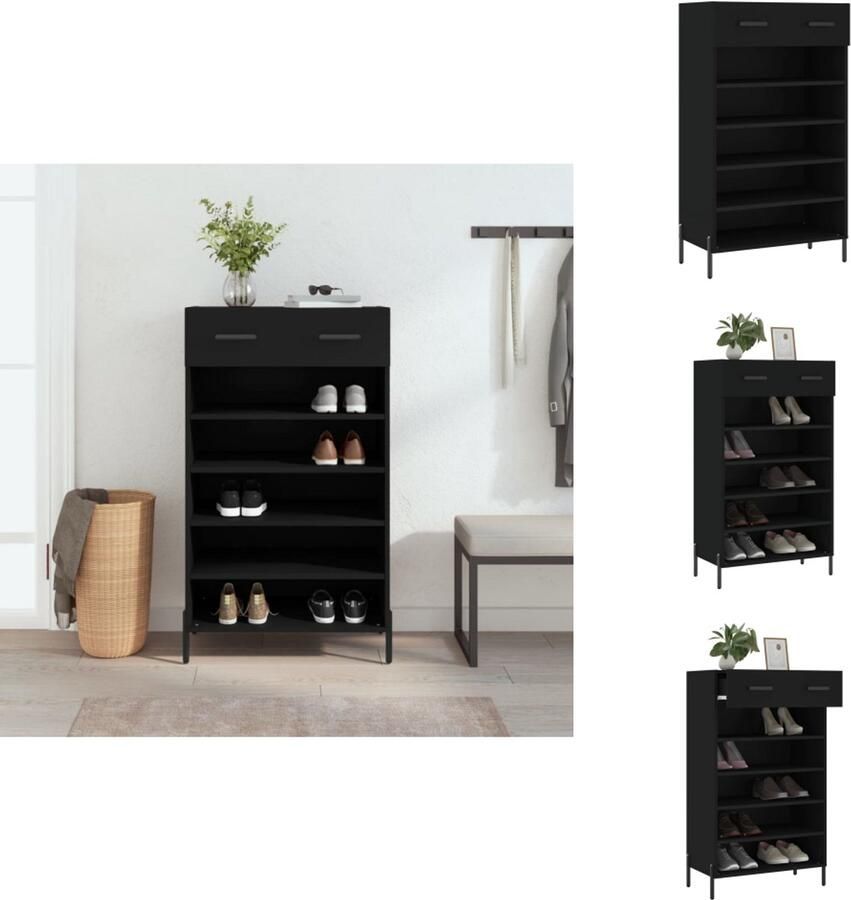 VidaXL Schoenenrek Schoenenrekken Opbergrek Voor Schoenen Schoenenkast 60x35x105 cm bewerkt hout zwart