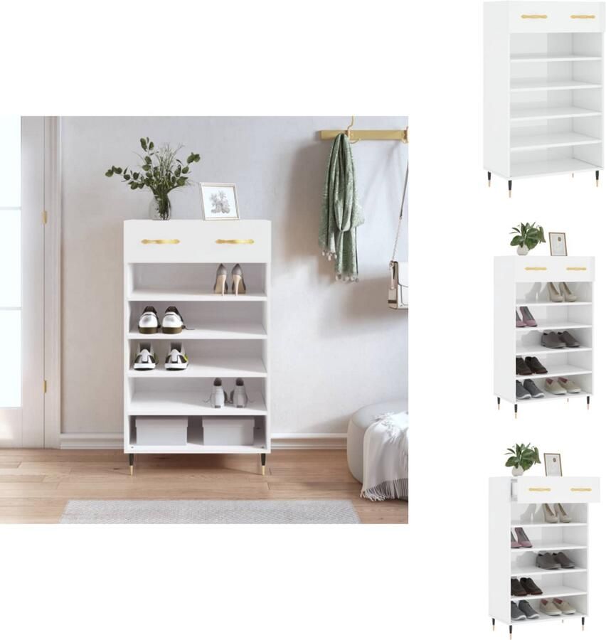 VidaXL Schoenenrek Schoenenrekken Opbergrek Voor Schoenen Schoenenkast 60x35x105 cm bewerkt hout hoogglans wit