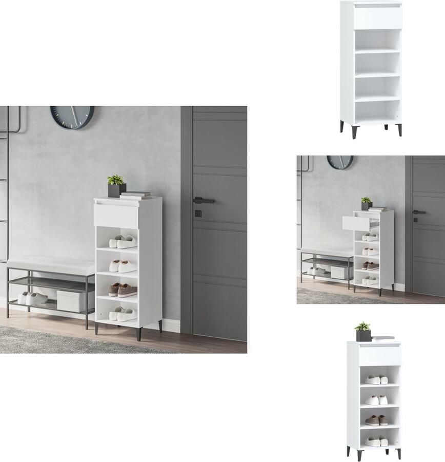 VidaXL Schoenenrek Schoenenrekken Opbergrek Voor Schoenen Schoenenopbergkast Schoenenrek 40x36x105 cm bewerkt hout wit