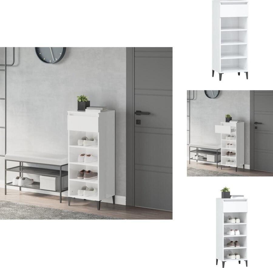 VidaXL Schoenenrek Schoenenrekken Opbergrek Voor Schoenen Schoenenopbergkast Schoenenrek 40x36x105 cm bewerkt hout hoogglans wit