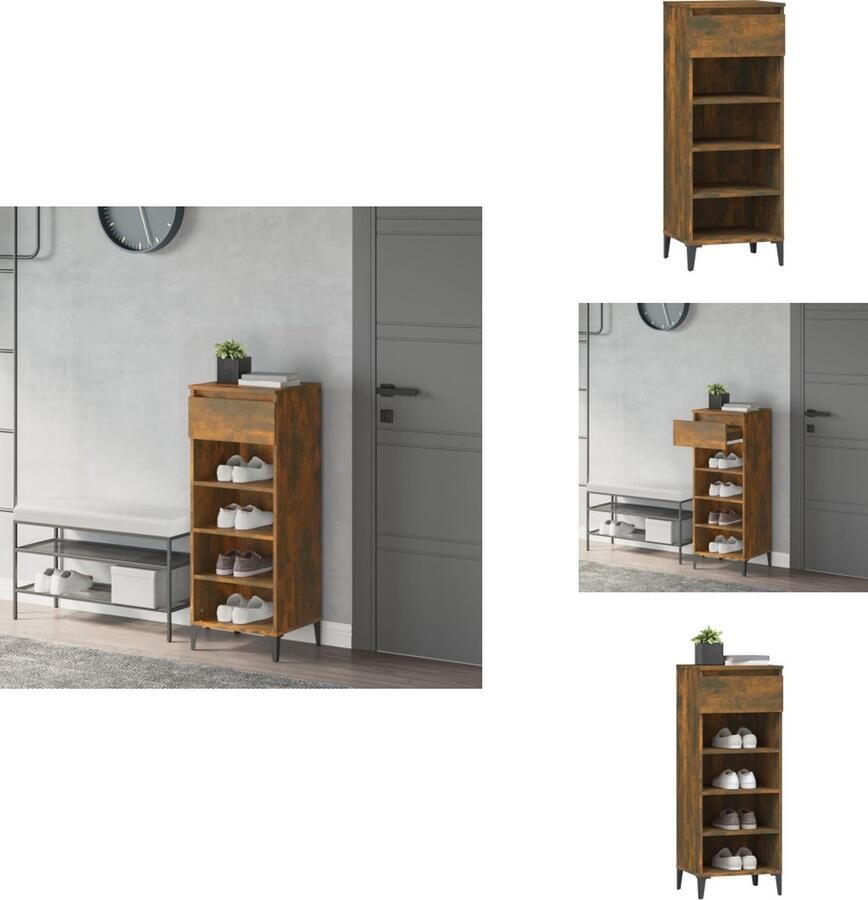 VidaXL Schoenenrek Schoenenrekken Opbergrek Voor Schoenen Schoenenopbergkast Schoenenrek 40x36x105 cm bewerkt hout gerookt eikenkleurig