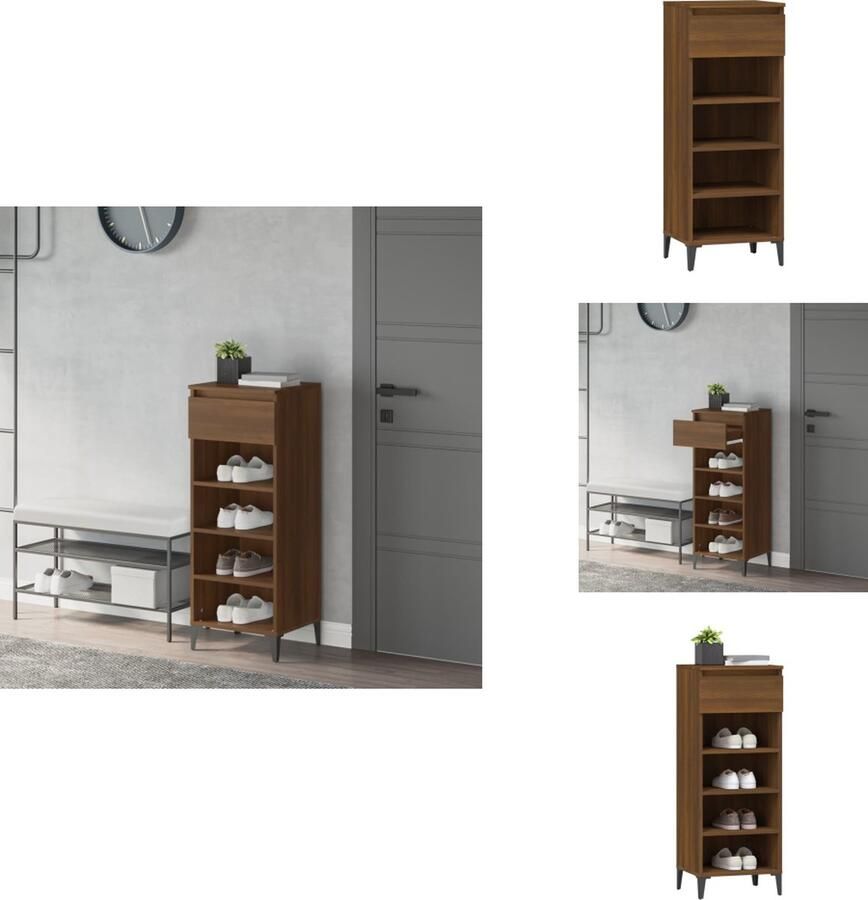 VidaXL Schoenenrek Schoenenrekken Opbergrek Voor Schoenen Schoenenopbergkast Schoenenrek 40x36x105 cm bewerkt hout bruineikenkleurig