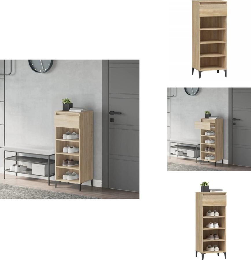 VidaXL Schoenenrek Schoenenrekken Opbergrek Voor Schoenen Schoenenopbergkast Schoenenrek 40x36x105 cm bewerkt hout sonoma eikenkleurig