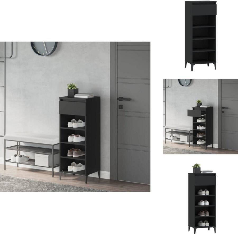 VidaXL Schoenenrek Schoenenrekken Opbergrek Voor Schoenen Schoenenopbergkast Schoenenrek 40x36x105 cm bewerkt hout zwart