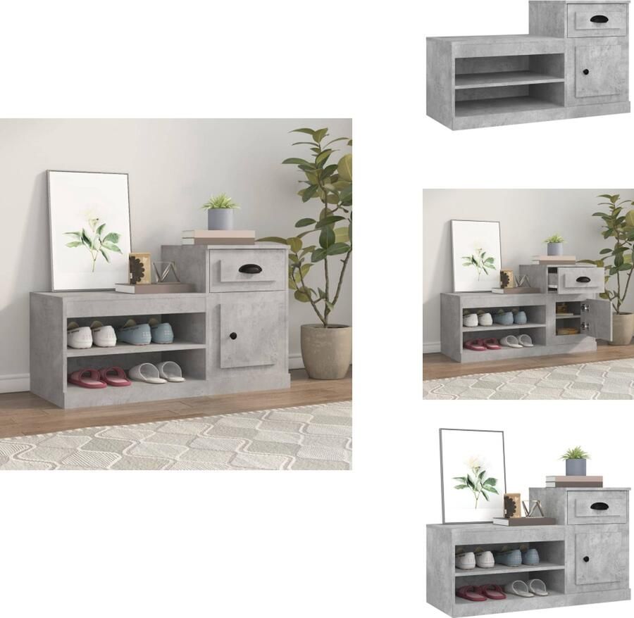 VidaXL Schoenenrek Schoenenrekken Opbergrek Voor Schoenen Schoenenstellage Schoenenkast 100x42x60 cm bewerkt hout betongrijs