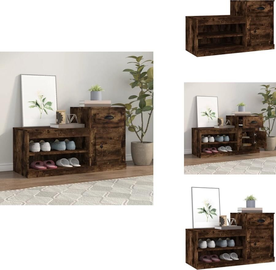 VidaXL Schoenenrek Schoenenrekken Opbergrek Voor Schoenen Schoenenstellage Schoenenkast 100x42x60 cm bewerkt hout gerookt eikenkleurig