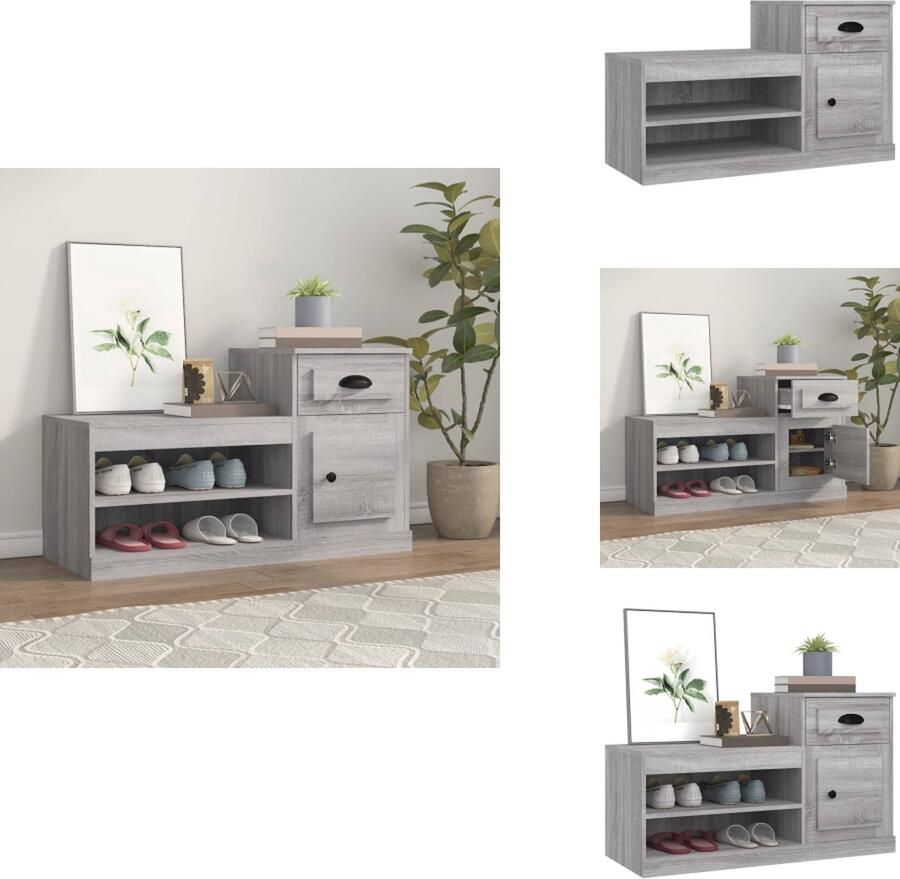 VidaXL Schoenenrek Schoenenrekken Opbergrek Voor Schoenen Schoenenstellage Schoenenkast 100x42x60 cm bewerkt hout grijs sonoma eikenkleur