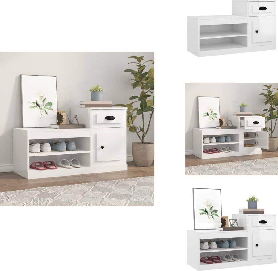 VidaXL Schoenenrek Schoenenrekken Opbergrek Voor Schoenen Schoenenstellage Schoenenkast 100x42x60 cm bewerkt hout hoogglans wit
