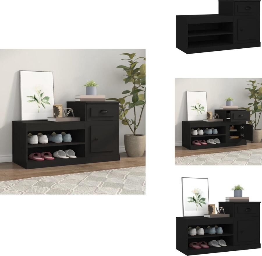 VidaXL Schoenenrek Schoenenrekken Opbergrek Voor Schoenen Schoenenstellage Schoenenkast 100x42x60 cm bewerkt hout zwart