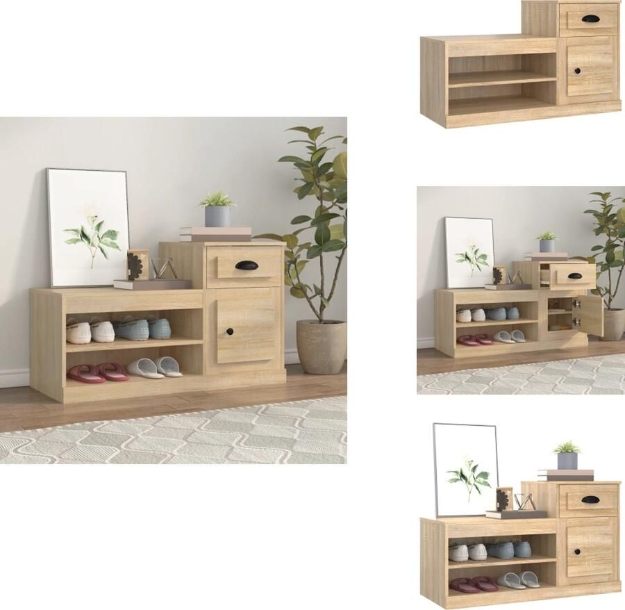VidaXL Schoenenrek Schoenenrekken Opbergrek Voor Schoenen Schoenenstellage Schoenenkast 100x42x60 cm bewerkt hout sonoma eikenkleurig