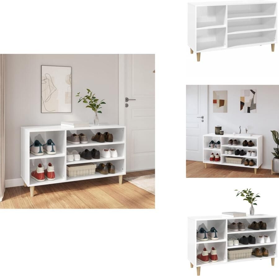 VidaXL Schoenenrek Schoenenrekken Opbergrek Voor Schoenen Schoenenstellage Schoenenkast 102x36x60 cm bewerkt hout hoogglans wit - Foto 2