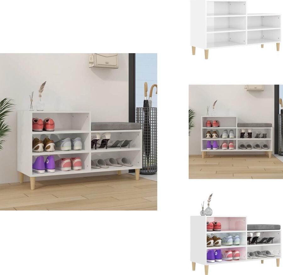 VidaXL Schoenenrek Schoenenrekken Opbergrek Voor Schoenen Schoenenstellage Schoenenkast 102x36x60 cm bewerkt hout hoogglans wit - Foto 3